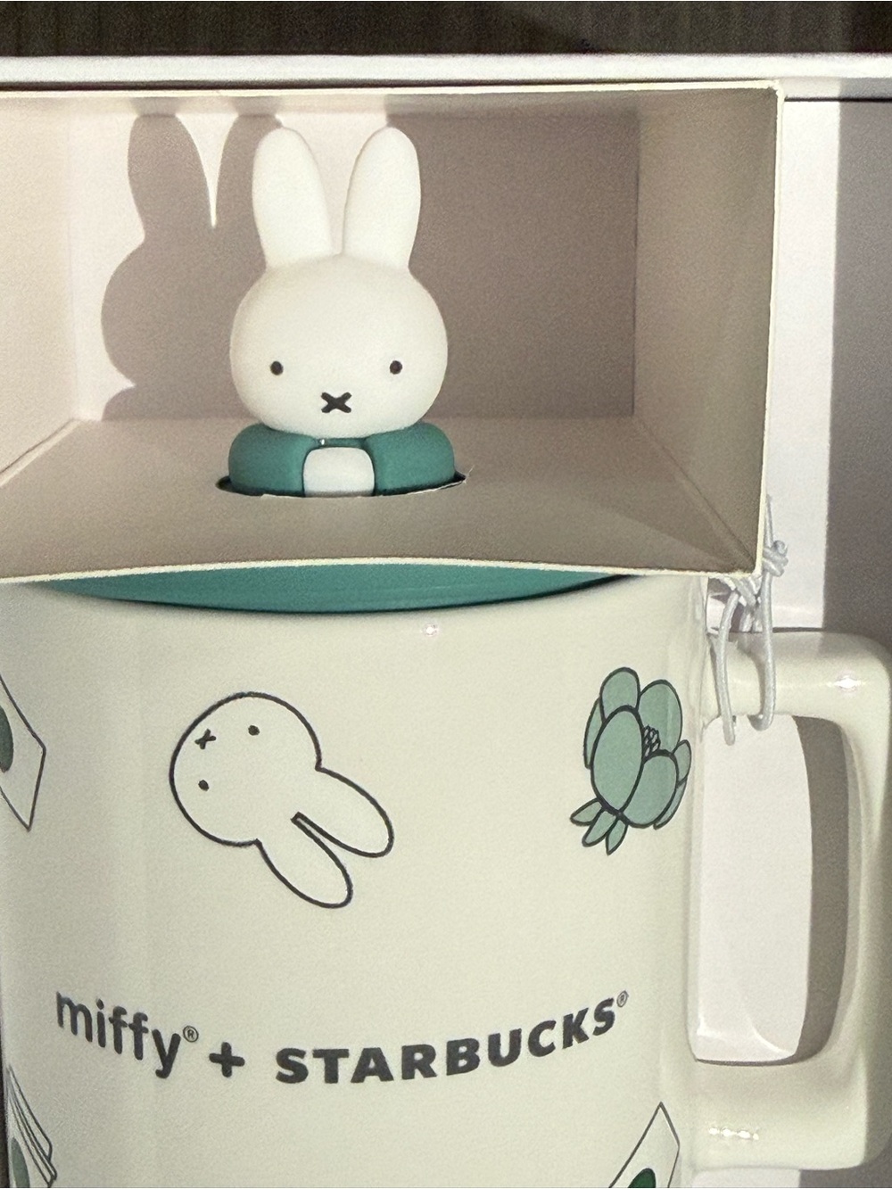 Starbucks x miffy White Mug with Teal Lid and Red Floral Accent - Picture 2 of 8